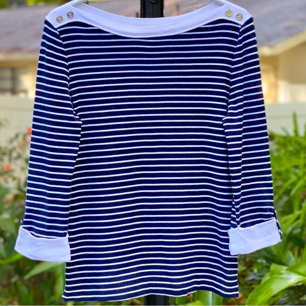 Navy and White Jones New York 3/4 sleeve top!
